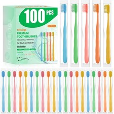 100-Pack Premium Bulk Disposable Toothbrushes, Individually Wrapped, Soft Bri...