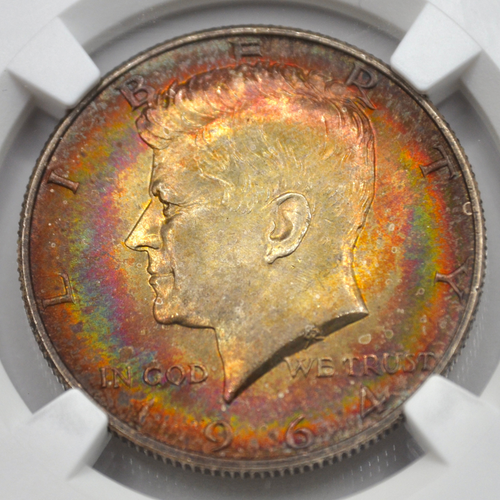 1964-D 50C Kennedy mezzo dollaro NGC MS67 - Splendido bersaglio tonalità arcobaleno