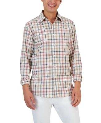 Club Room Mens Palermo Plaid Shirt in Winter Ivory Combo- Size Small