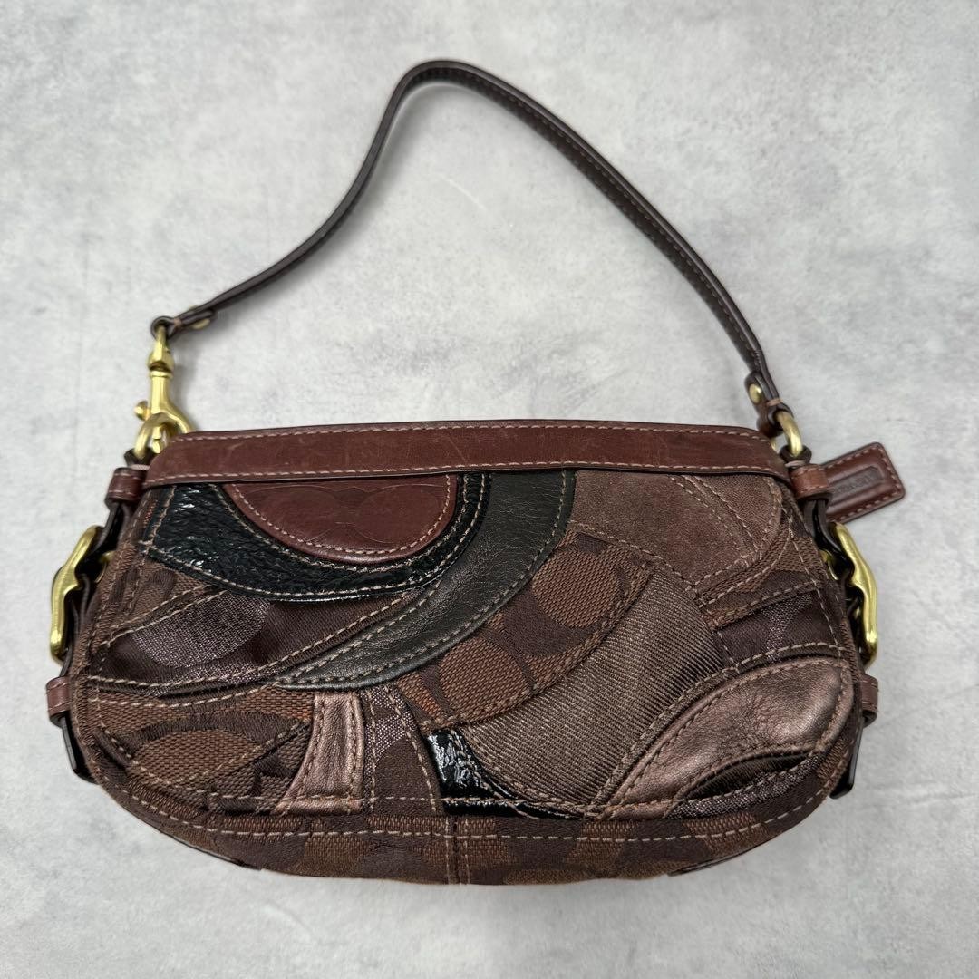 COACH Shoulder Bag Patchwork Brown Leather Canvas… - image 19