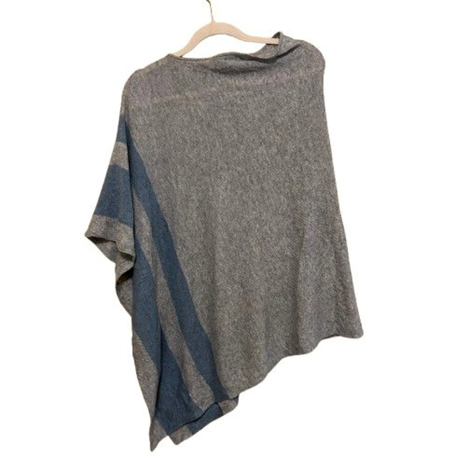 Poncho Chal Celeste Talla Única Lana Cachemira Gris Azul Rayas Ligero Clásico Foto 3 de 4