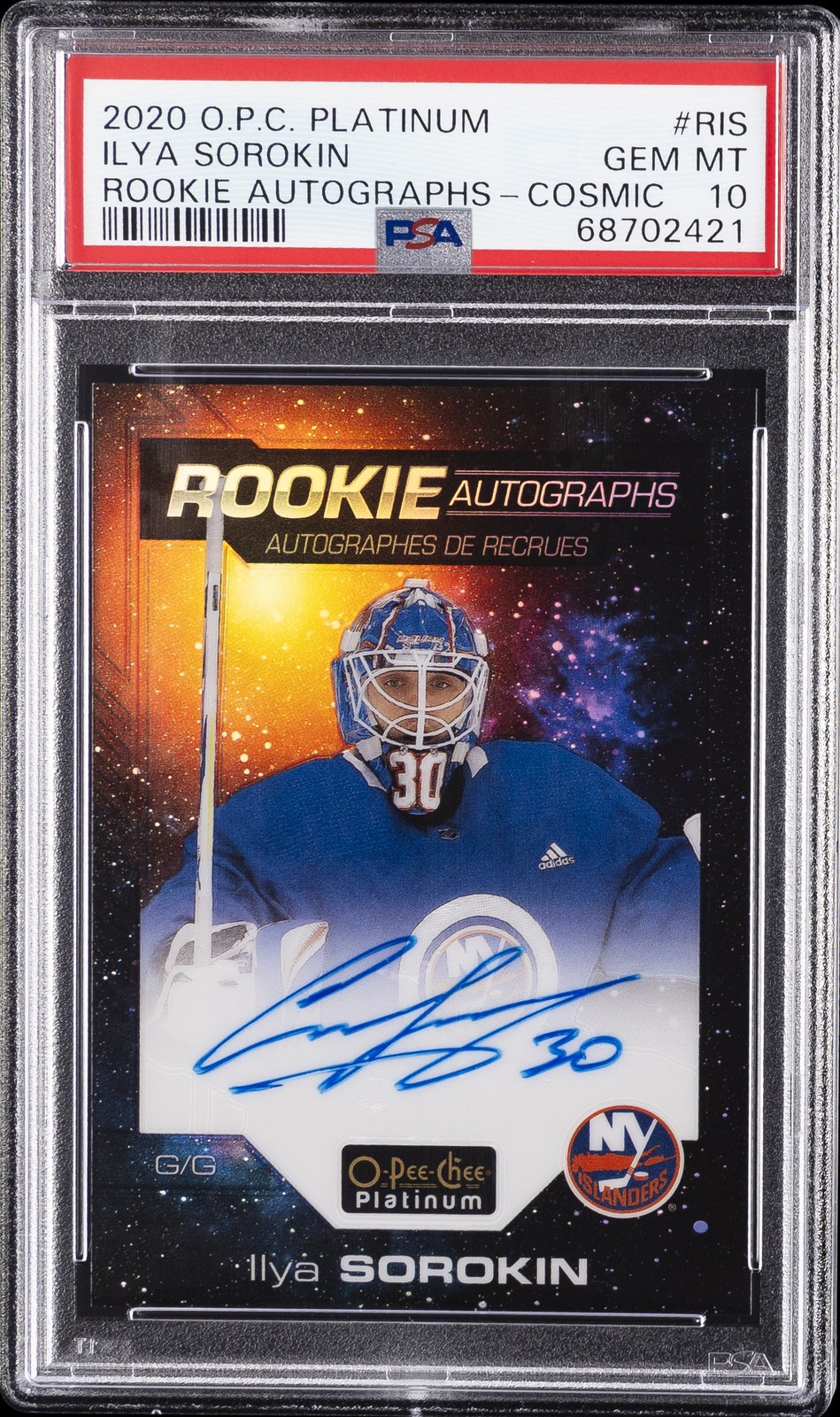 2020 O-PEE-CHEE PLATINUM ROOKIE AUTOS COSMIC #RIS ILYA SOROKIN 38/75 PSA 10 AUTO