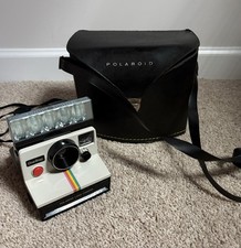 VTG Polaroid SX-70 One Step Rainbow Stripe Camera GE Flash Bar Polaroid Case