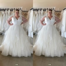 Plus Size Wedding Dresses Ruffly V Neck Sleeveless A-Line Bridal Gowns Size 26
