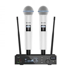 BASN UHF Dual Channel Wireless Microphone System,Handheld Mics for Stage,Karaoke