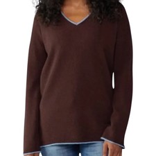 REI Co-op Norseland V-Neck Sweater 100 Lambswool Chocolate Plum/Blue Ether XS