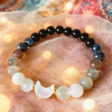 Natural Moonstone Labradorite Stone Bracelet Moon Charm Crystal Healing Bracelet