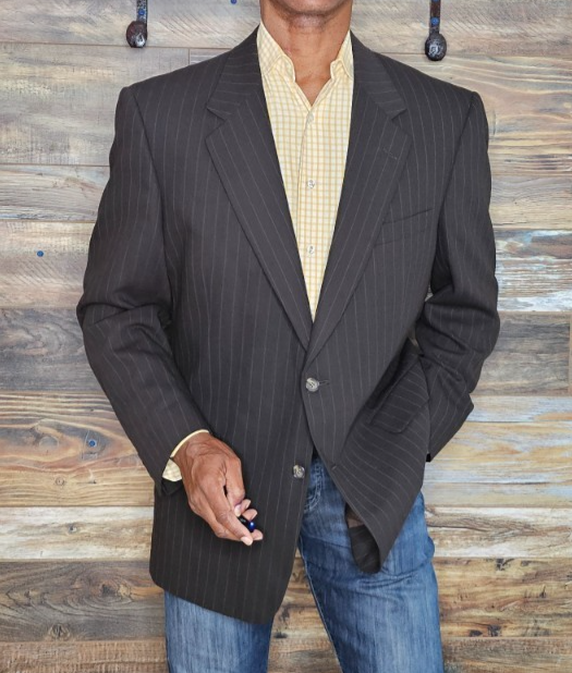 SAINT LAURENT Giacca blazer vintage Yves Saint Dillard's Laurent marrone a righe 44R