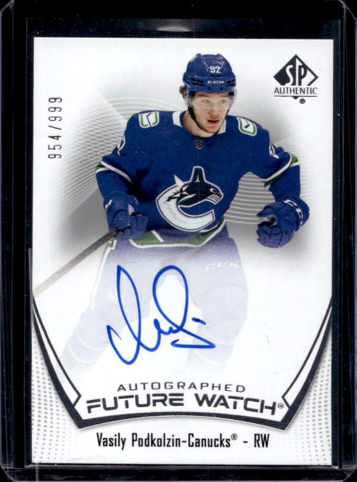 2021-22 SP Authentic Vasily Podkolzin Auto RC Future Watch #954/999 Canucks