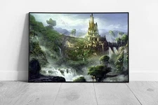 Enchanted Fortress in Mystic Forest: Fantasy Digital Art Print for Home Decor