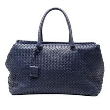 Authenticated Bottega Veneta Large Nappa Intrecciato Brick Tote Blue