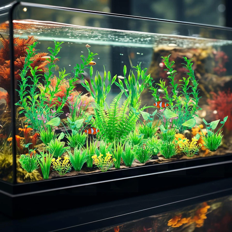 Plantas de plástico verde artificial 26 peças para decoração de tanque de peixes decoração de tanque de peixes - Imagem 3 de 4
