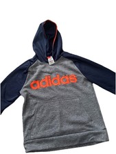adidas Youth Boys Long Sleeve Hoodie Pullover Sweatshirt Size 10-12 With Pocket