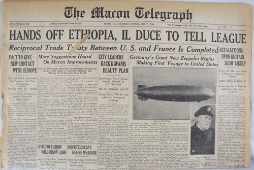 Vintage 1936 Germany HINDENBURG Airship Zeppelin FIRST Flight Newspaper