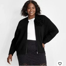 Future Collective  Women’s Plus Size 1X Heavy Full Zip Sweater Black NWT