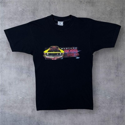 Vintage Ford Mustang ''Boss 203'' Muscle Car Spellout Graphic Black T-Shirt Medium