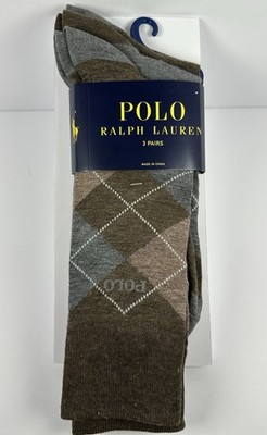 Polo Ralph Lauren Men's Argyle Crew Socks - 3 Pairs - Brown/Gray (Size 10-13)