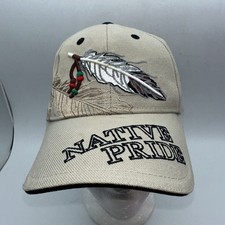 NATIVE PRIDE INDIAN AMERICAN FEATHER TAN CAP HAT Adjustable Strap Back OSFM