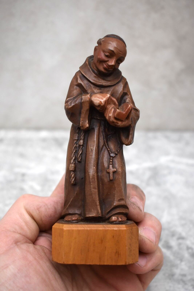 Old Wood Carved Statue of a Franciscan Monk by Toriart, Italy, 5 3