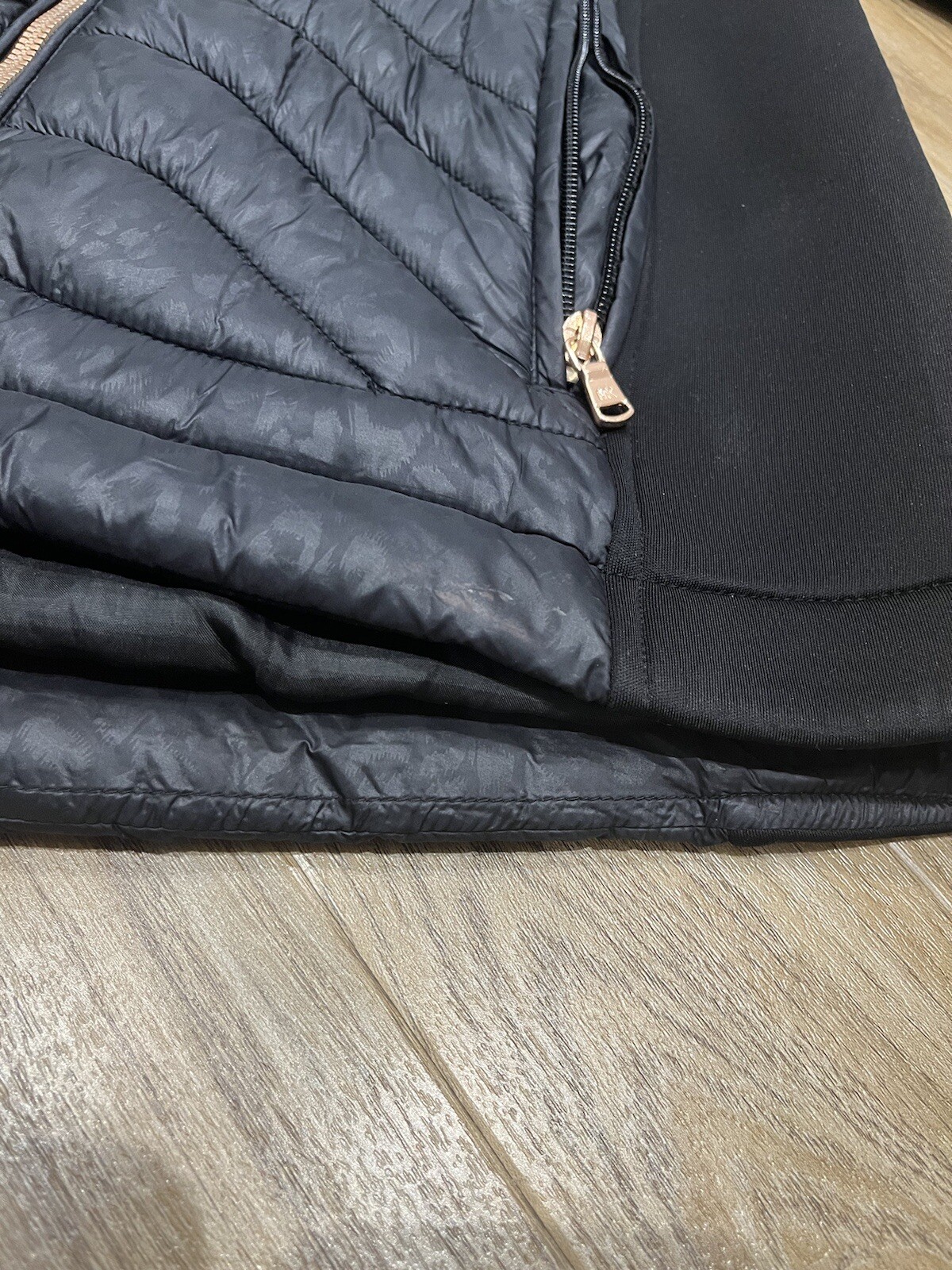 Michael Kors Removable Fur Hood Rose Gold Zip Black Padded Coat Women’s M thumbnail 2