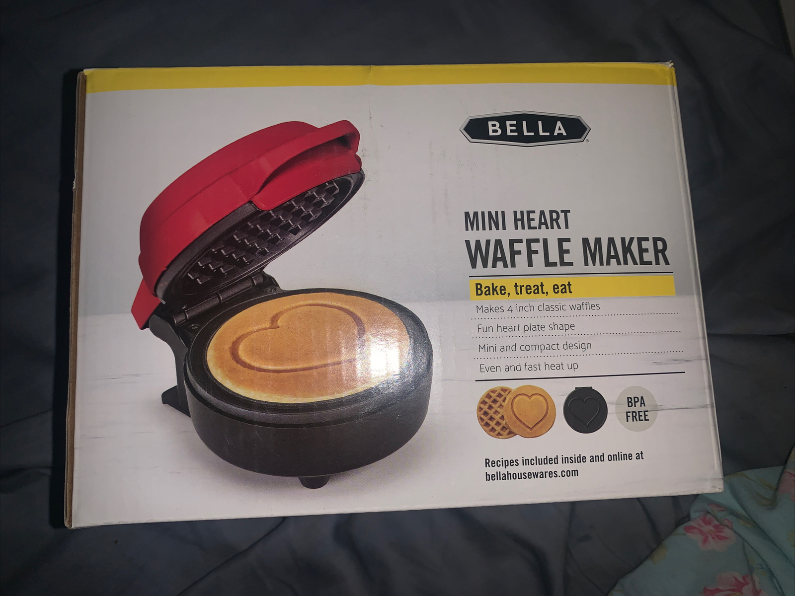 Bella Mini Heart Red Waffle Maker with Nonstick Plates  -image