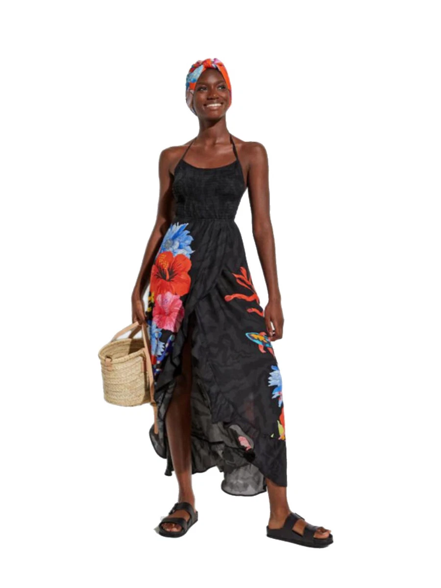 DESIGUAL Vestito Lungo Nero Pomelo Donna eBay