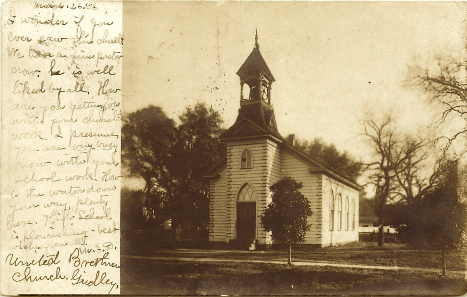 U.B. CHURCH, GRIDLEY, BUTTE COUNTY, CA, 1906, AMATEUR RPPC, VINTAGE