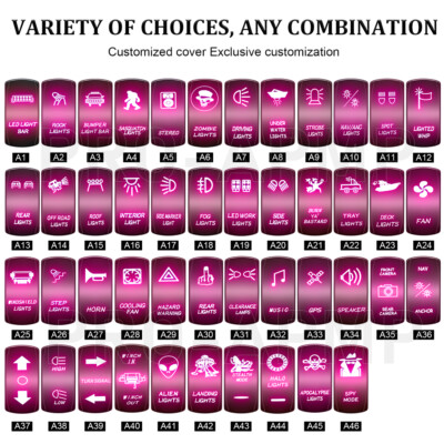 Rocker Switch 46 Styles Purple Laser Etched LED Button For Car ATV UTV Boat RV