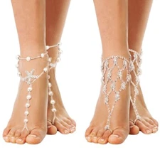 2 Pairs Barefoot Sandals Beach Anklet Chain Foot Jewelry for Women Lady