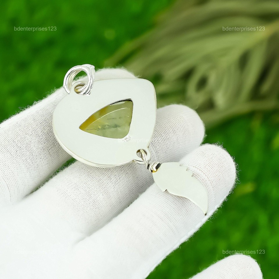 Birthday Gift For Her Natural Prehnite Gemstone Pendant 925 Sterling