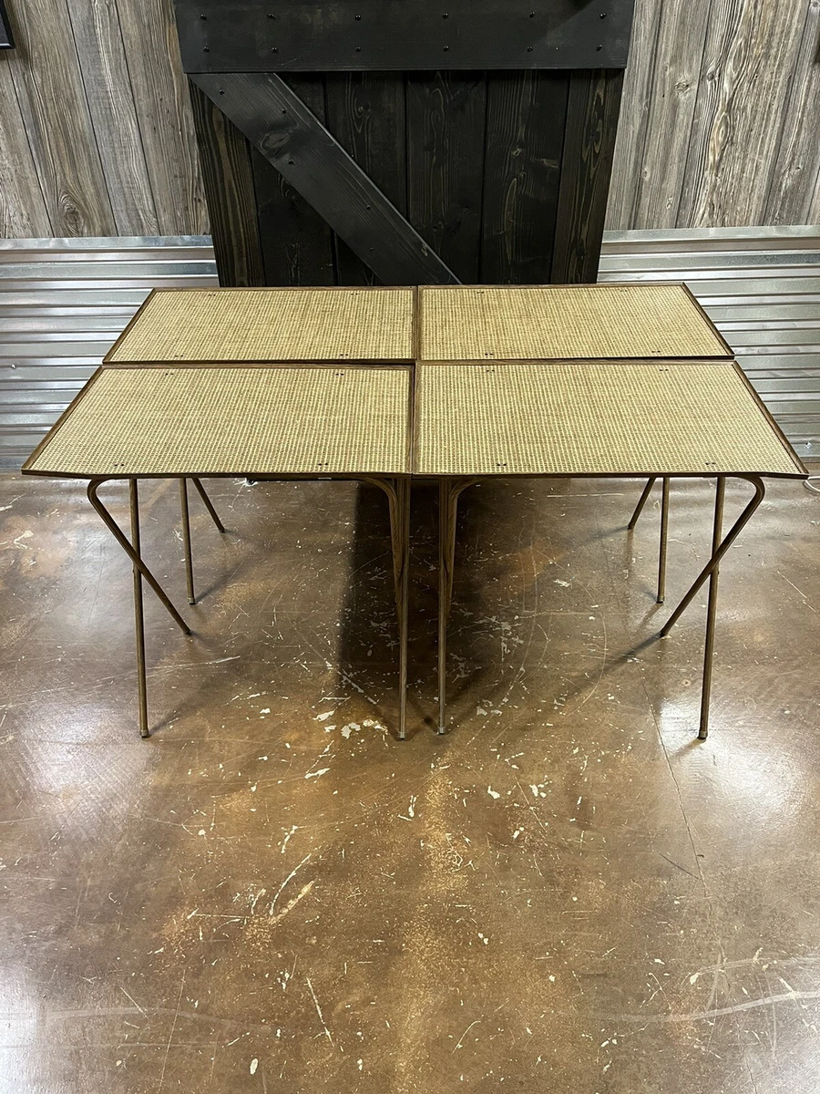 4 Vintage MCM TV Trays Rattan Woven Wicker Fabric Folding Retro Mid Century Lot