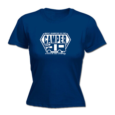 T-shirt Camper Femme 'Happens In The Camper' Bleu Clair Coton Manches Courtes