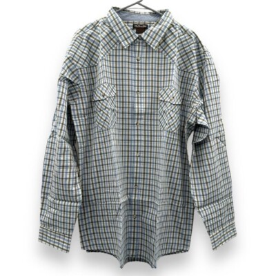 Atlas for Men Cream & Blue Check Striped Button Down Shirt Sz 3XL NEW