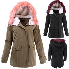 Women's Colored Faux Fur Hoodie Utility Jacket Removable Fur S M L