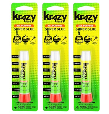 Super Krazy Glue All Purpose Precision Tip Dries in 10 Seconds Holds 1000lb 3PK