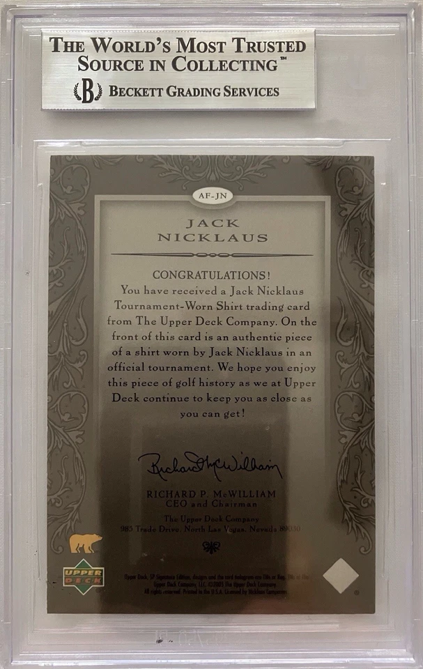 2005 SP SIGNATURE AUTHENTIC FABRICS SINGLES #JN JACK NICKLAUS BGS MINT 9 PGA PRO - Image 2 of 2