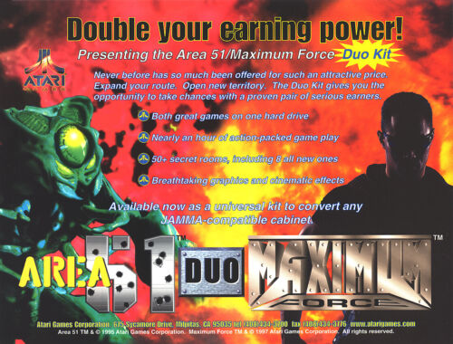 Area 51 Duo Maximum Force Arcade Flyer Original NOS Video Game Artwork - Picture 2 of 4