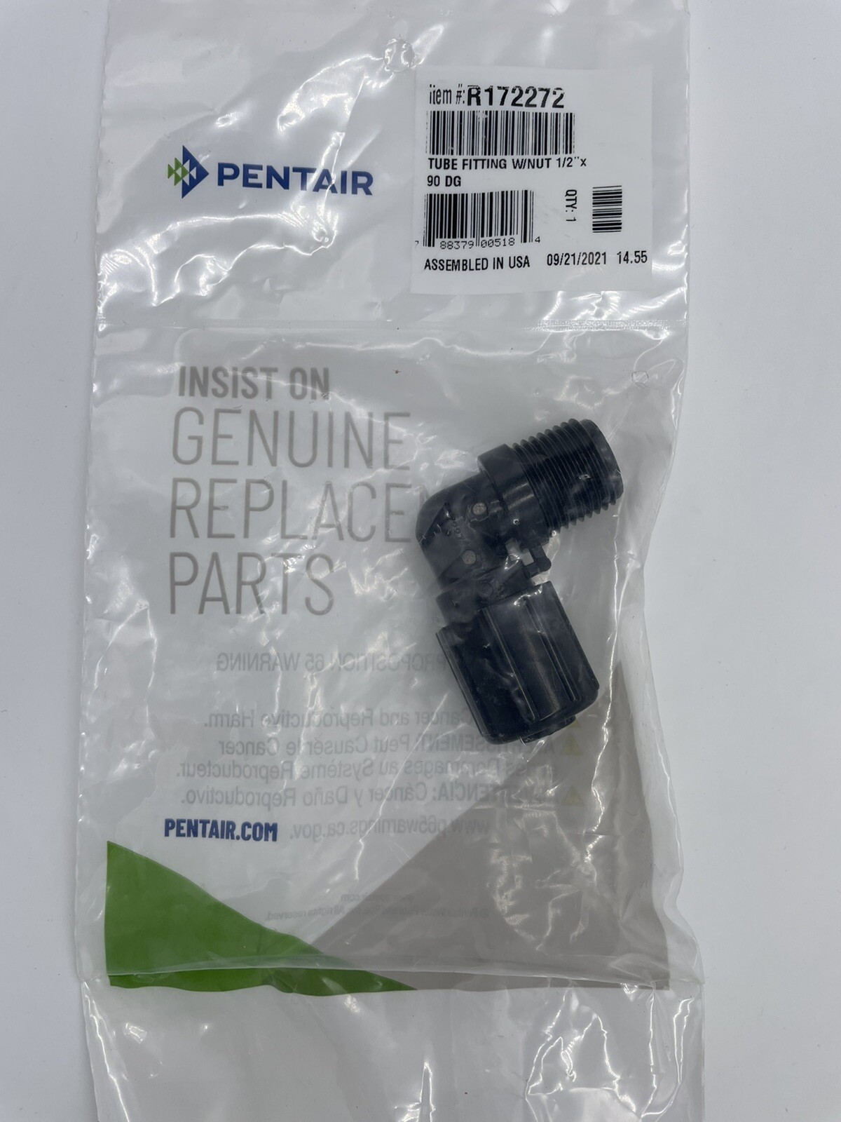 PENTAIR RAINBOW IN-LINE CHLORINE FEEDER 90 DG 1/2"" TUBE FITTING W/NUT R172272