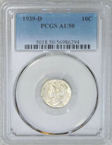 1939-D Mercury Dime PCGS AU50 Original Luster Just Graded New Holder #W46A
