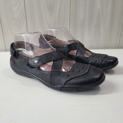 Ros Hommerson Carrie Size 7 N Black Mary Jane Cross Strap Flats Leather Preppy 