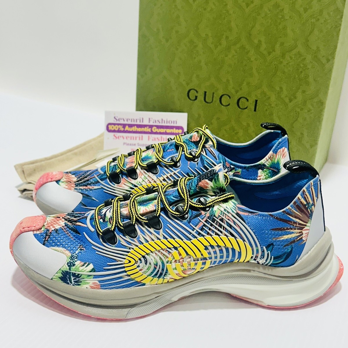 GUCCI エンボス加工 スニーカー 青　サイズ5.5 GG付き メンズ チャンキースニーカーベージュ＆ブルー