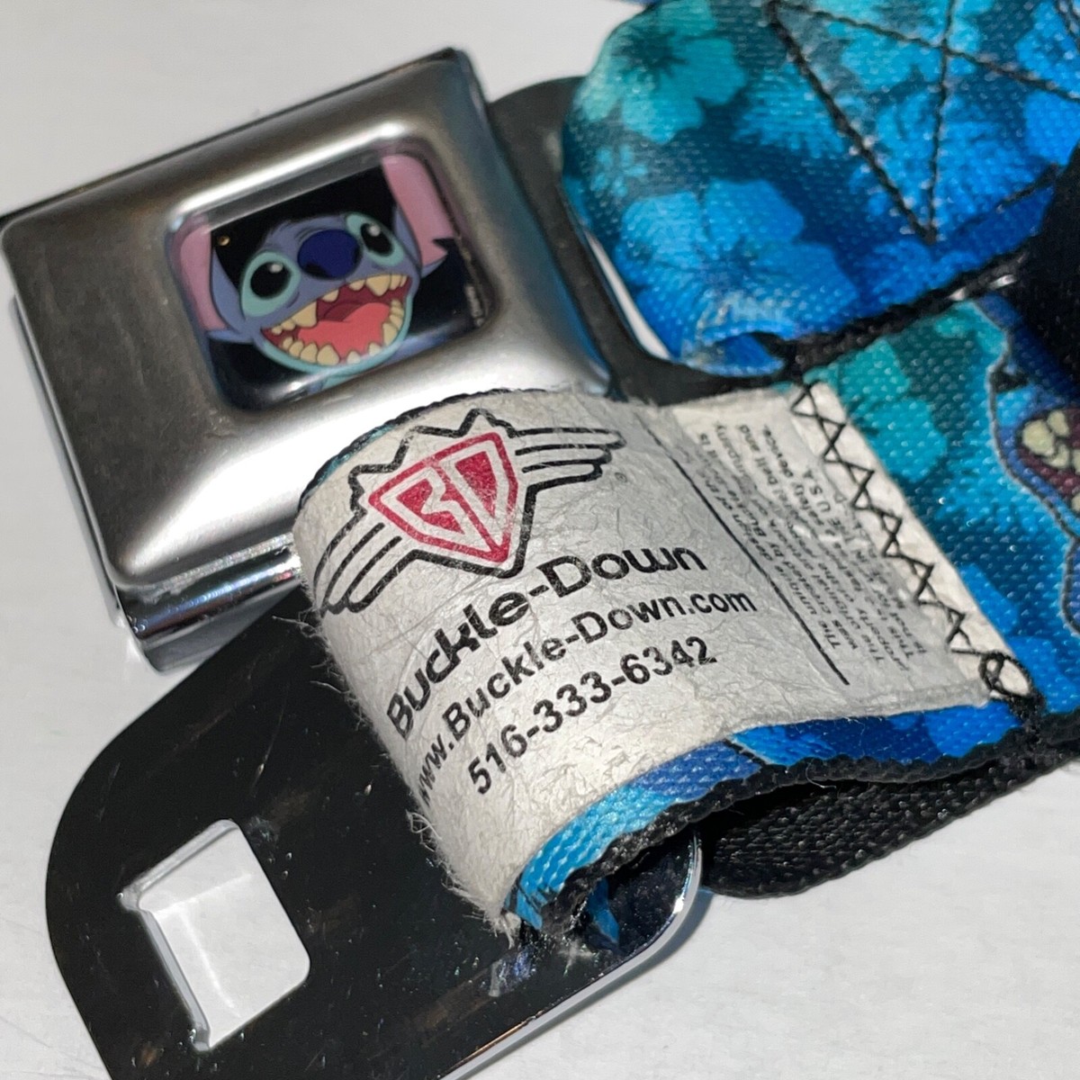 Buckle-Down Hundehalsband – Sicherheitsgurt-Schnalle, Stitch/Hibiskus Design, 1,5 Zoll Breit, Größe M (40–58 Cm)
