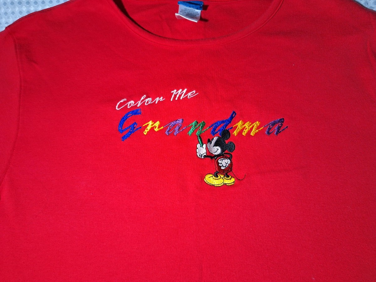 Color Me Grandma Disney Mickey Mouse Embroidered Red Cotton T