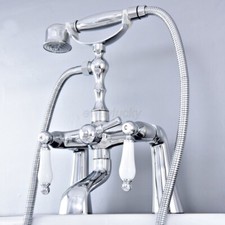 Bathroom Polished Chrome Deck Mount Bathtub Clawfoot Tub Faucet w/Hand Shower
