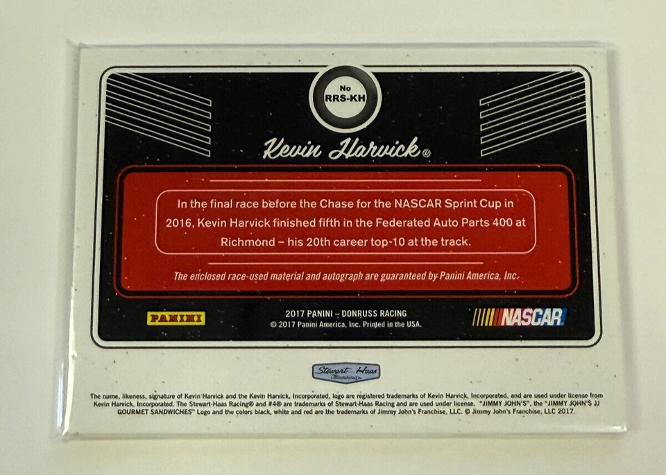 2017 Panini Donruss NASCAR Rubber Relics Signatures /99 Kevin Harvick Auto - Image 2 of 2