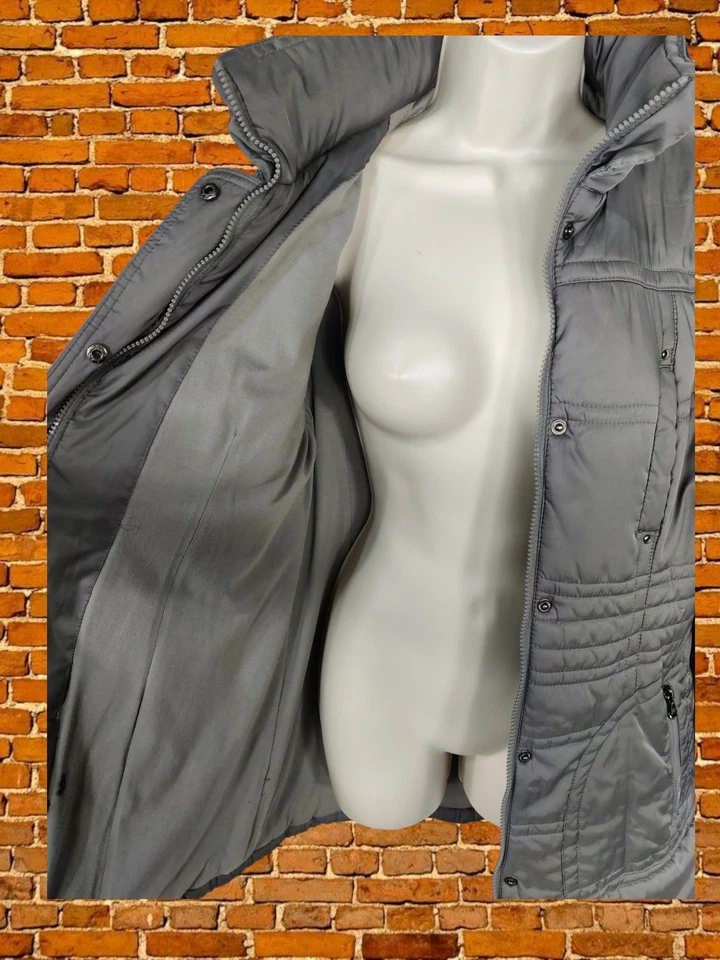 KENNETH COLE GREY COAT MEDIUM COTTON WOMENS PADDED HIDDEN HOOD ZIP WINTER JACKET - Image 3 of 4