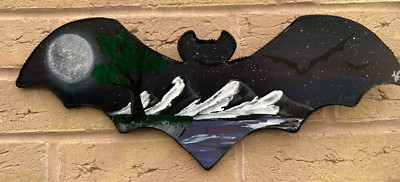 Einzigartige Original Kunst Fledermaus Nachtszene Wandbehang Gothic Plakette 17,5'' x 6,5'' (B)