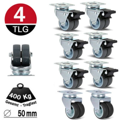 MARKENLOS 4x Möbelrollen Schwerlastrollen Lenkrollen Strandkorbrollen Ø 50mm 400 kg SOTECH