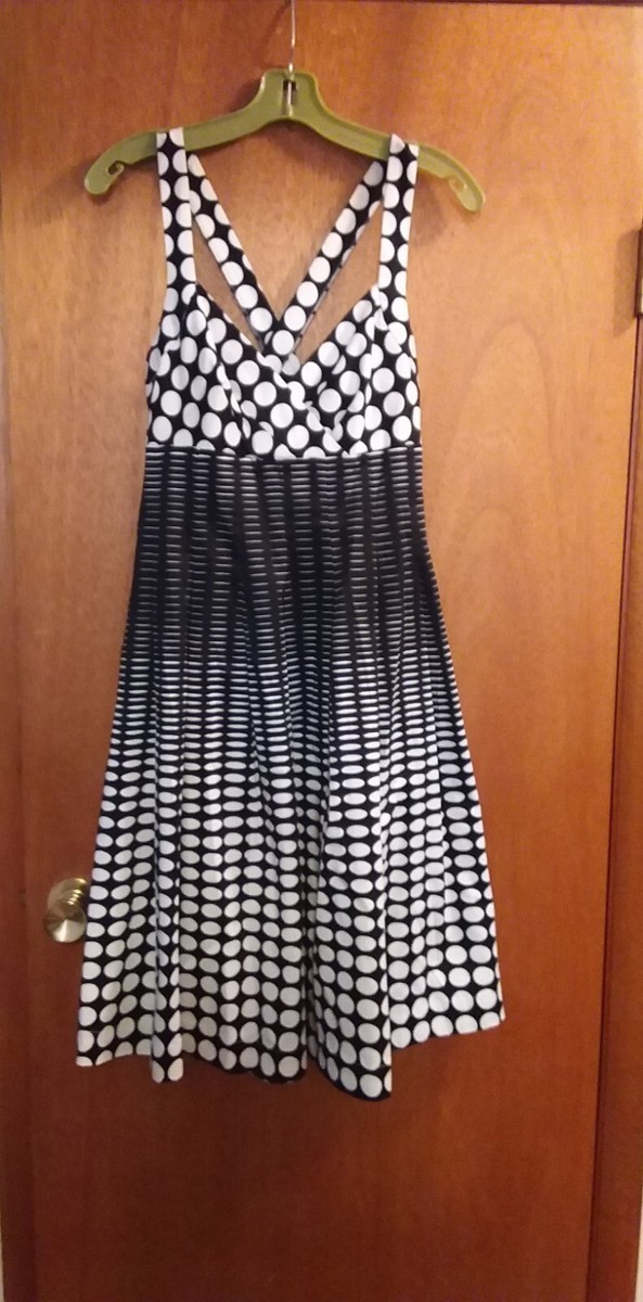 Calvin Klein Women's Sundress Fit Flare Black White Polka Dots Sz 8 | eBay
