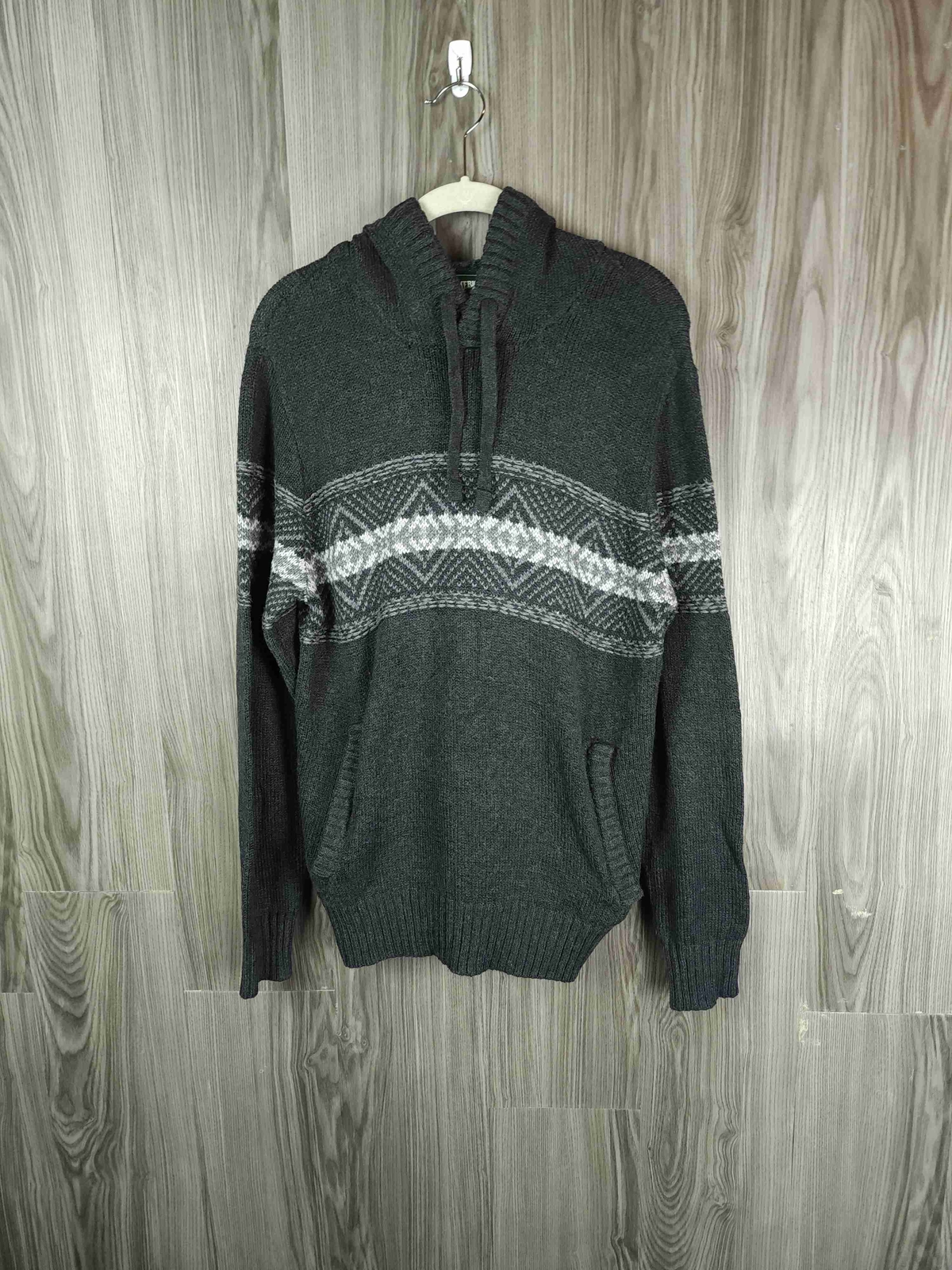 American Eagle Gray Patterned Drawstring Hooded S… - image 1